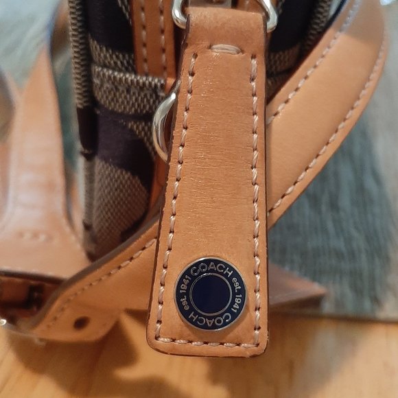 COACH mini navy canvas and tan leather bag - Picture 8 of 9